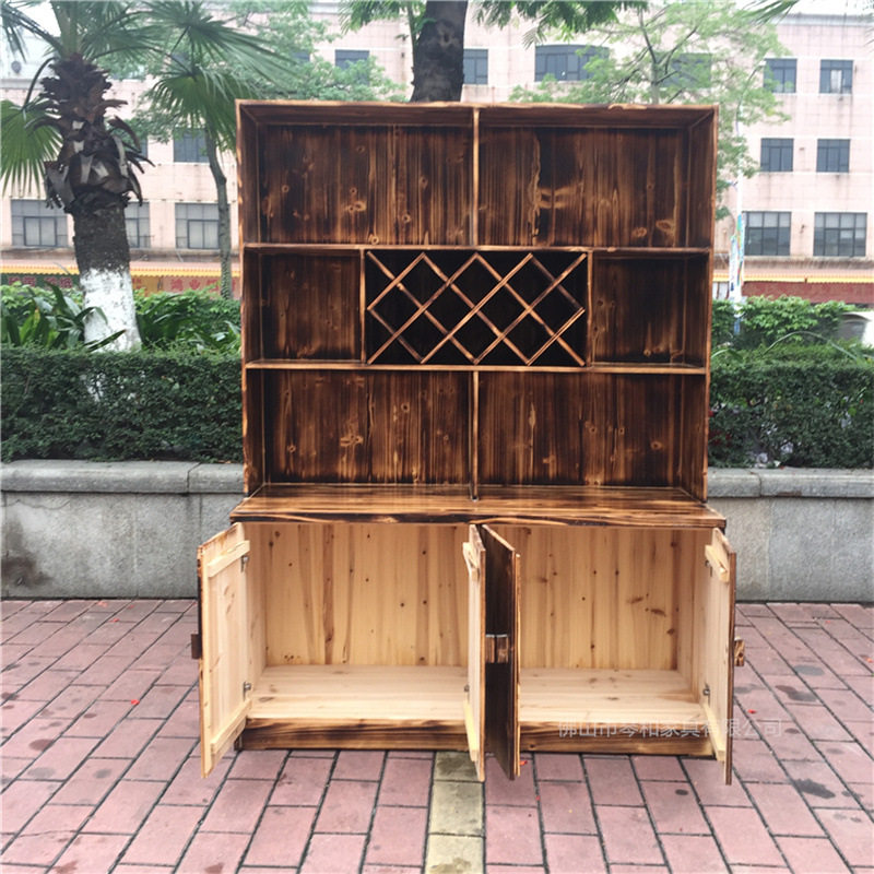 定制酒柜实木杉木炭烧货柜复古碳化木储物柜格子酒柜陈列柜展示柜图片