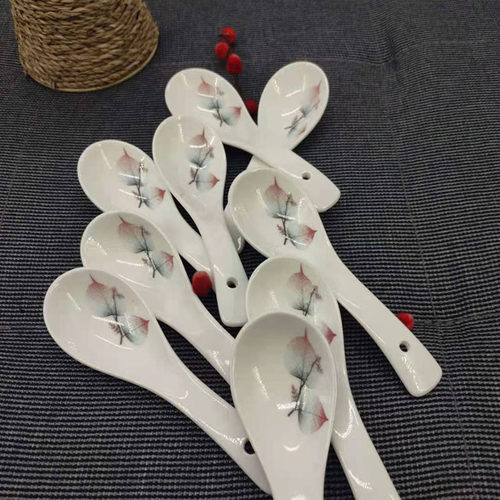 家用汤勺陶瓷中式小y汤匙长柄平底瓷勺子粥勺酒店饭店餐厅专用勺