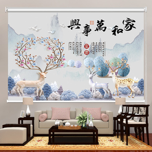 定制山水风景画卷帘办公室客厅卧室阳台挂画旺宅画遮阳防晒手拉式