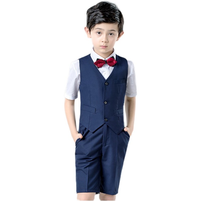 夏季薄款儿童西装马甲套装钢琴演出服主持人比赛花童男童表演礼服