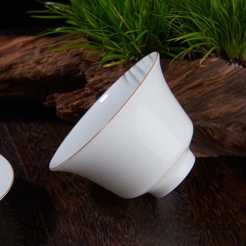 汉唐白瓷三才盖碗茶杯景德镇手工描金功夫茶具三炮台白色茶碗
