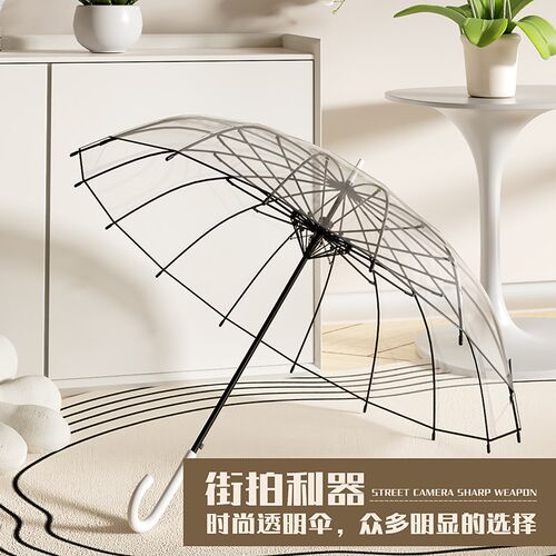 16骨透明雨伞长柄伞自动加大双人大号女小清新广告印礼品定制雨伞