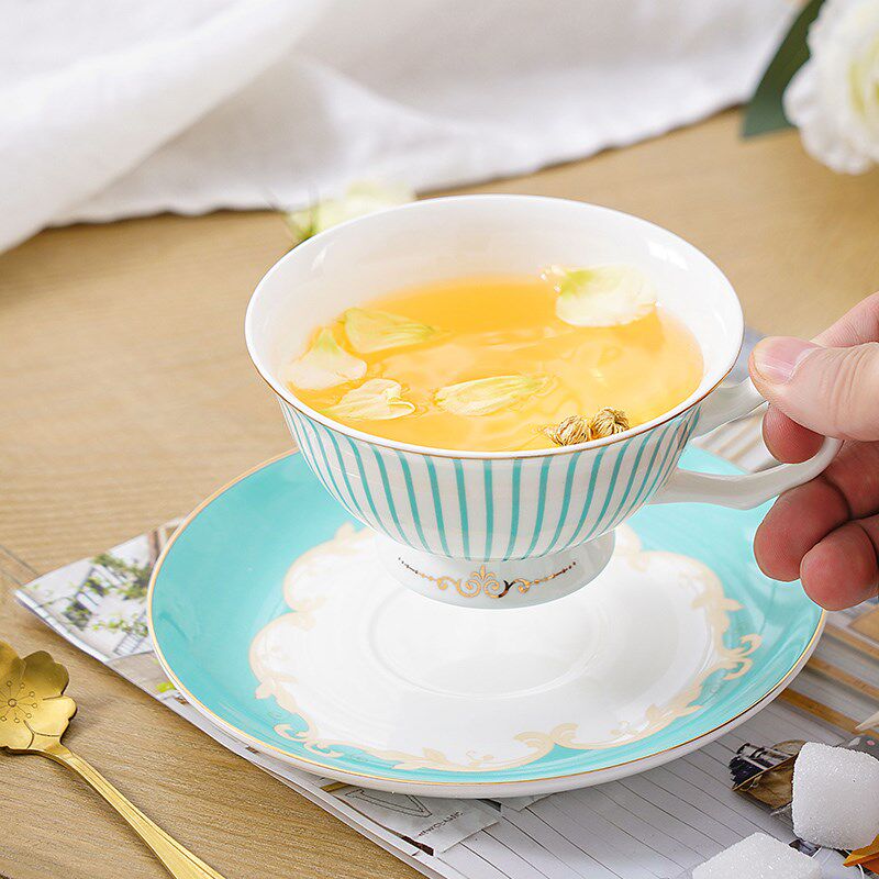 欧式小奢华金边骨瓷咖啡杯家用陶瓷杯碟套装下午茶杯碟水杯花茶杯