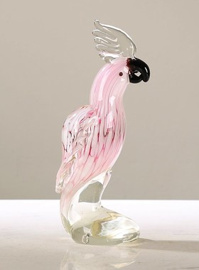 轻奢琉璃鹦鹉鸟混彩艺术摆件手工吹制玻璃客厅样板间酒店软装装饰