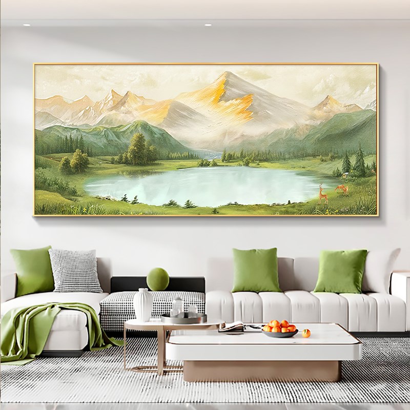 聚宝盆客厅装饰画山水画日照金山沙发背景墙壁挂画风景油画靠山图