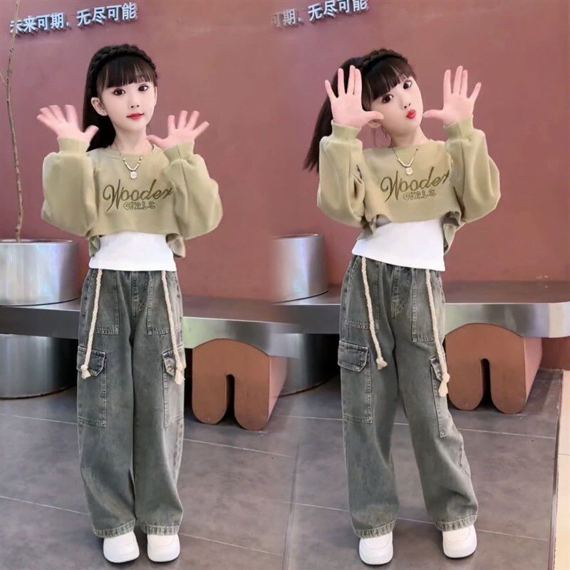 女童春秋牛仔裤工装裤2024中大童小女孩儿童春装时髦洋气裤子童装