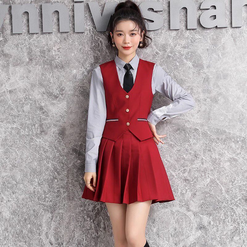 新款职业马甲女马夹套装jk学生制服学院风台球KTV酒店工装前台夏