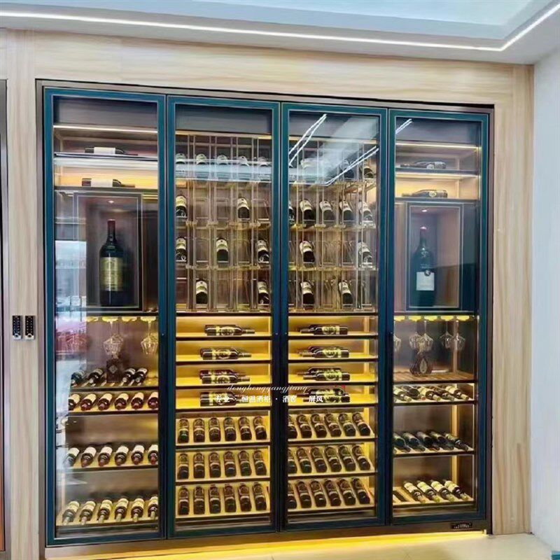 欧式不锈钢恒温酒柜制冷玻璃展示柜不锈钢红酒柜别墅酒柜定制