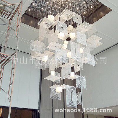 现代酒店大堂售楼部大型亚克力水晶吊灯不锈钢光立方灯非标工程灯