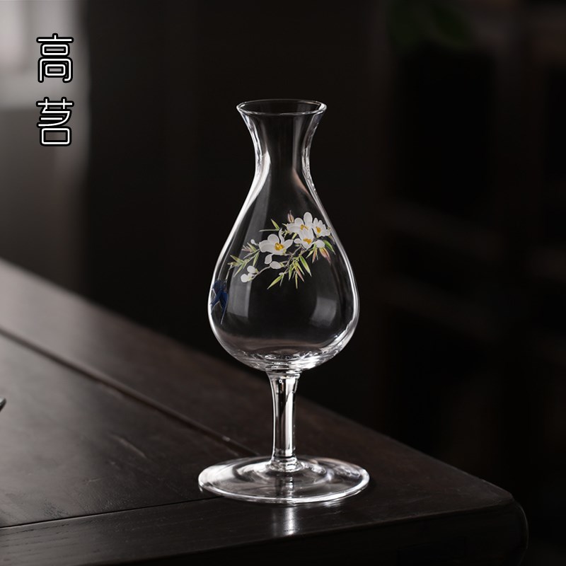 女士玻璃泡茶杯高脚杯小众创意绿茶专用品茗杯功夫茶具喝茶杯酒杯