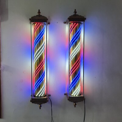 LED防水发廊转灯美发理发店欧式复古LED仿古四方灯旋转挂壁灯箱