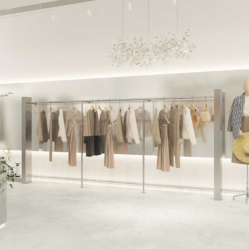 服装店展示架陈列道具童装女装店货架上墙架落地架不锈钢方管立柱