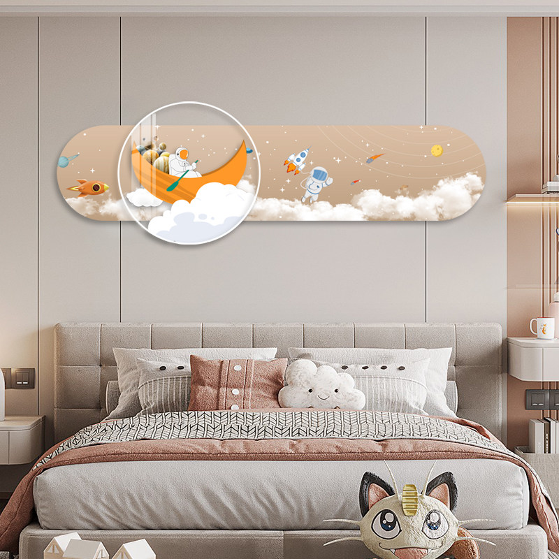太空人儿童房装饰画太空LED灯画卡通男孩女孩卧室创意发光挂画