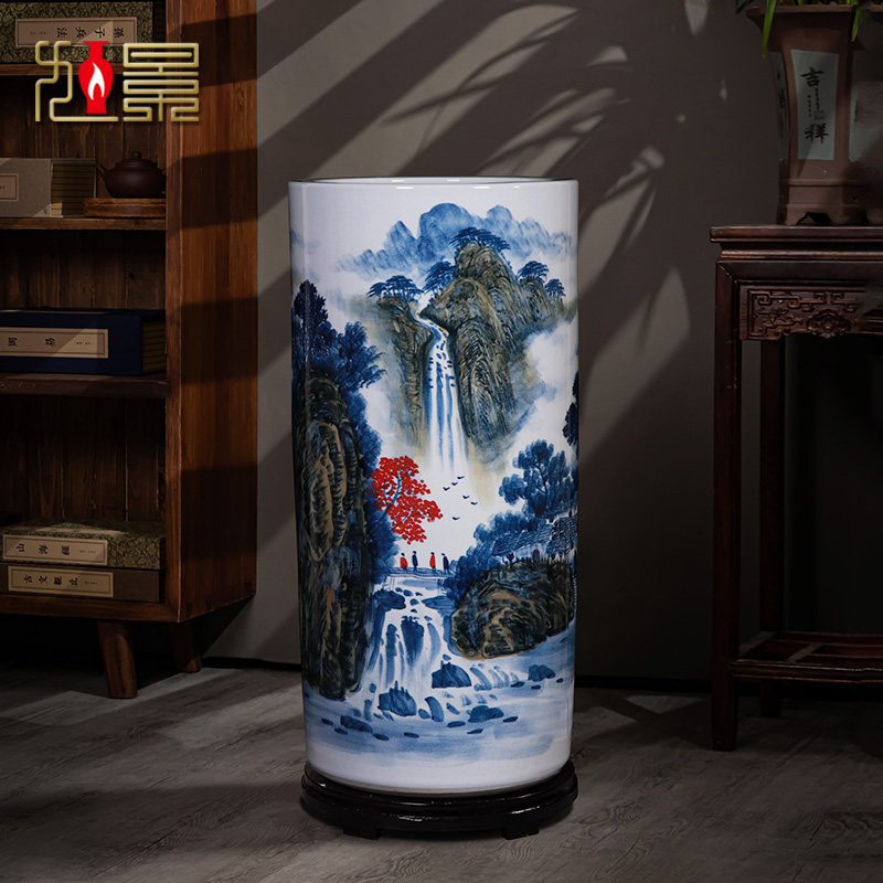 景德镇陶瓷器书画缸卷轴缸收纳缸字画缸书房客厅花瓶落地直筒摆件