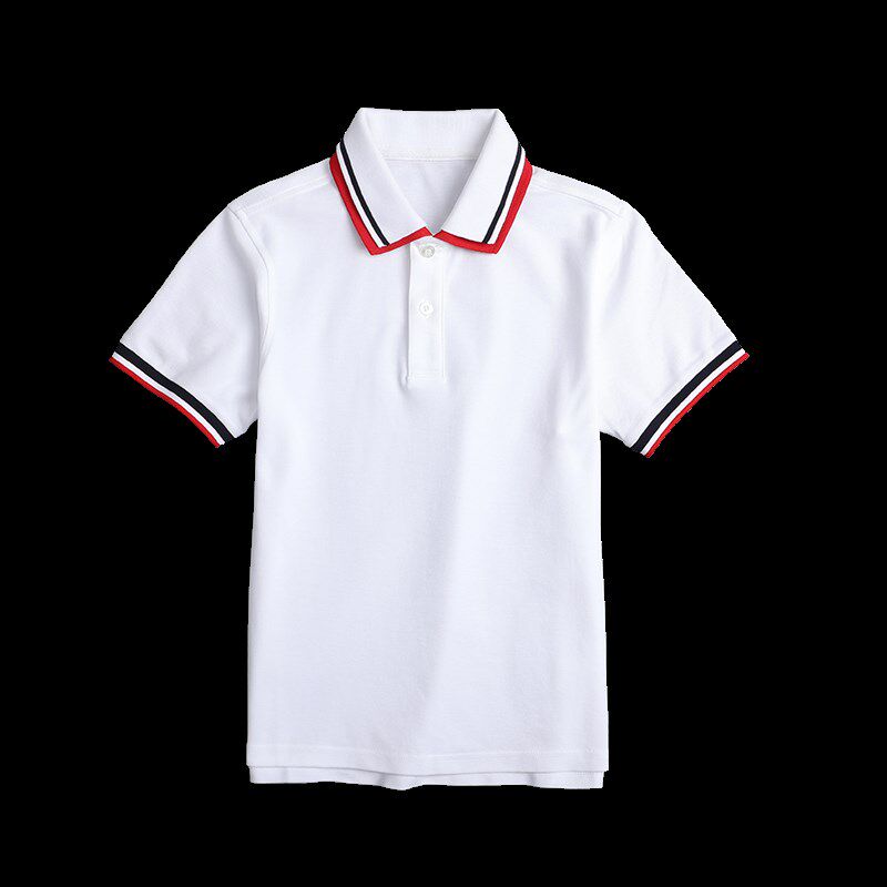 儿童白色t恤夏季薄纯棉男童POLO衫女童双领T中学生小学生校服短袖