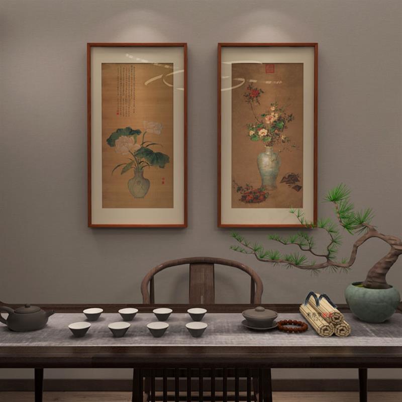 米亦堂x午瑞图 郎世宁新中式花鸟国画办公室餐厅书房玄关双联挂画