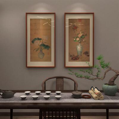米亦堂x午瑞图 郎世宁新中式花鸟国画办公室餐厅书房玄关双联挂画