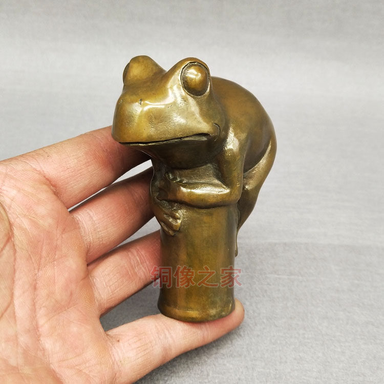 新款包邮 黄铜做旧青蛙拐棍拐杖头把件送牛津防滑头