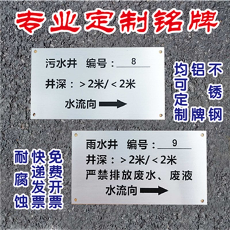 污水井雨水井标识牌铝牌不锈钢牌铭牌腐蚀牌定制管道标识牌图片