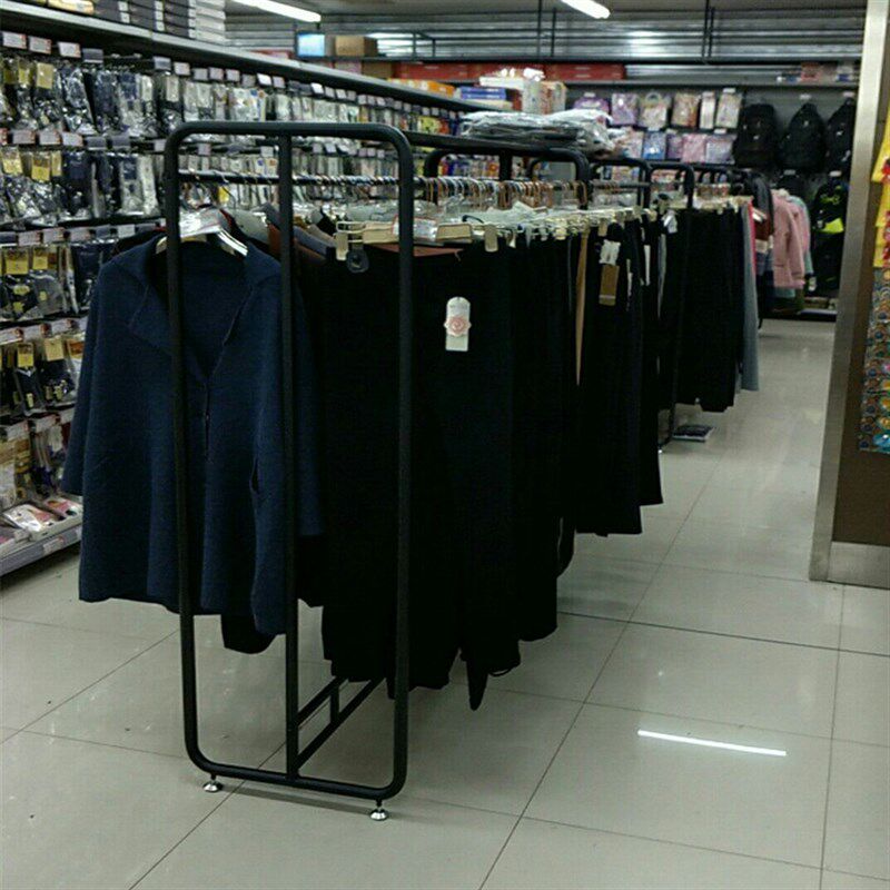 服装店双杠中岛架铁艺落地双排服装展示架侧挂男女货架双面挂衣服