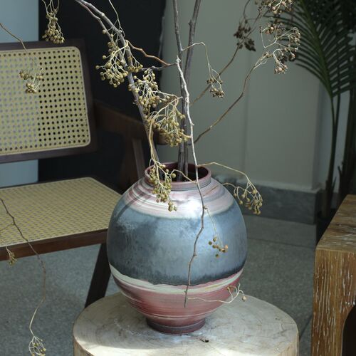 复古怀旧陶瓷花瓶手工艺术感粗陶陶罐日式哑光侘寂风客厅装饰摆件