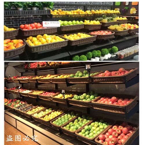 长方形水果篮超市水果陈列筐展示篮零食蔬菜仿藤竹生鲜面包收纳筐