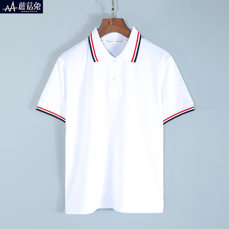 胖男童短袖POLO衫中大童小学生宽松男孩白色T恤校服班服翻领上衣