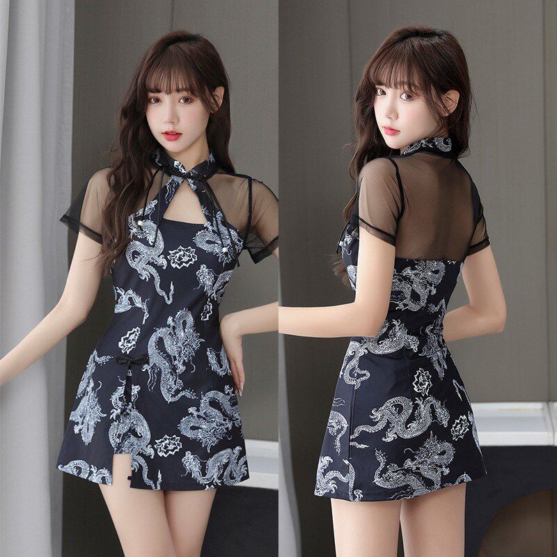 遮肚显瘦旗袍中国风酒店佳丽夜场工作服桑拿连衣裙女足浴技师服