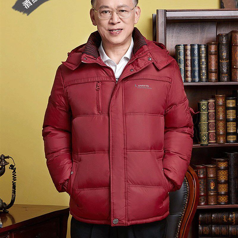 优质中年男士本命年酒红色夹克外套中老年爸爸父亲爷爷枣红茄克衫