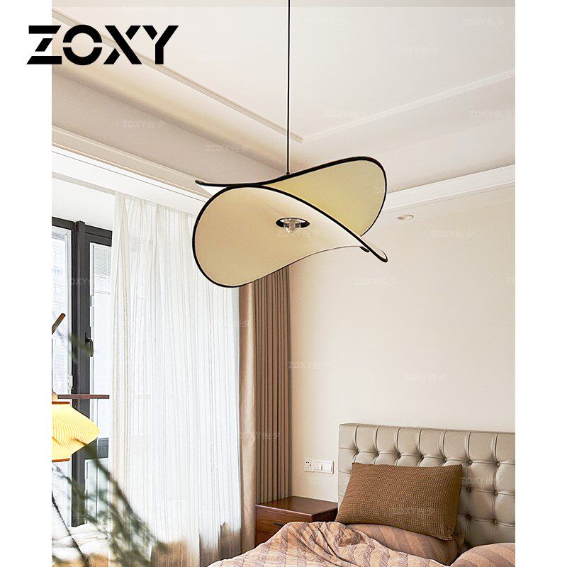 zoxy中古侘寂风卧室薯片荷叶吊灯南洋复古餐厅书房布艺灯法式客厅