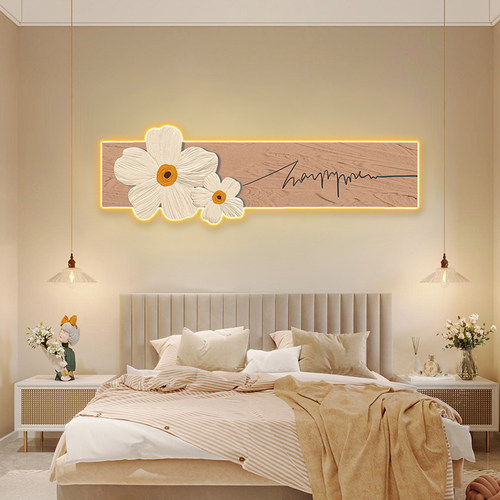 轻奢温馨高级感led带灯发光主次卧室装饰画酒店民宿女生床头挂画
