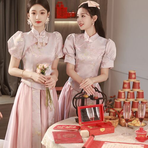 新中式伴娘服2024春季新款姐妹团显瘦礼服结婚中国风旗袍伴娘裙女