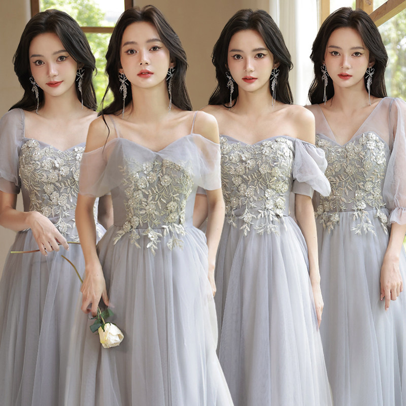 伴娘服女小众高级感结婚礼服显瘦2024新款秋冬姐妹团伴娘裙小个子