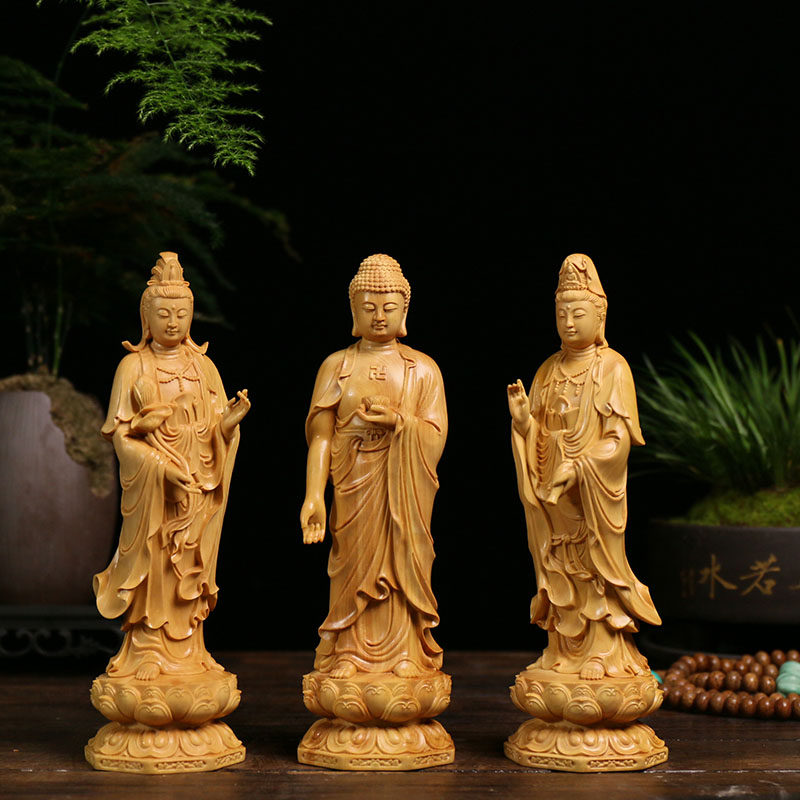 小叶黄杨木佛像摆件装饰供奉大势至阿弥陀佛观音菩萨木雕西方三圣