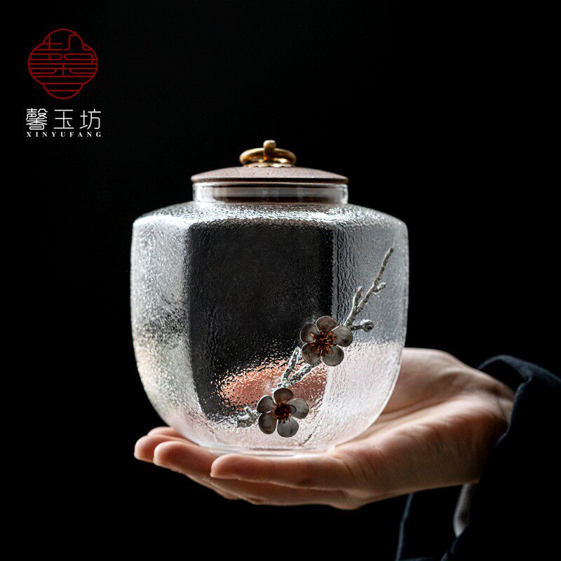 馨玉坊锤纹玻璃茶叶罐普洱绿茶密封花茶储存罐家用糖罐便携收纳罐