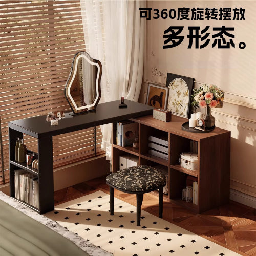 中古风书桌家用复古半包围电脑桌女生卧室转角梳妆台收纳柜一体桌