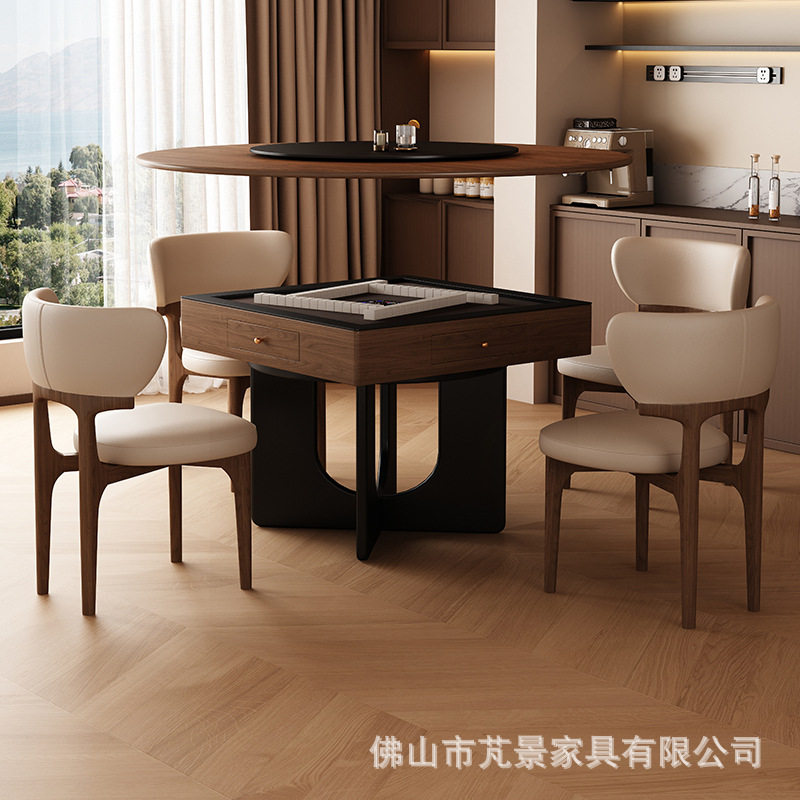 麻将桌机实木圆形餐桌一体两用家用小户型电动全自动2025年中古风图片
