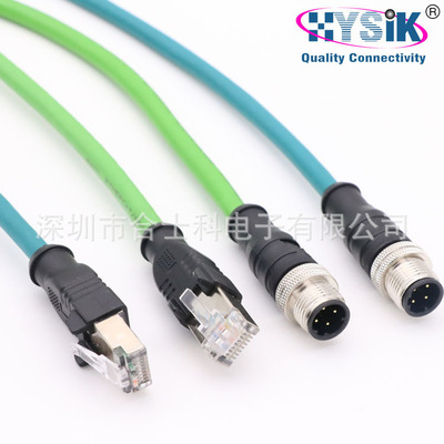 M12 4芯 公头转RJ45 航空插头  Profinet/EtherNet以太网连接线