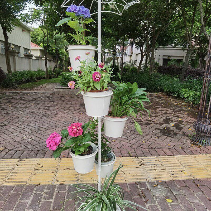 SHANGPIN复古铁艺落地式雨伞花架小鸟升级六桶户外庭院阶梯装饰