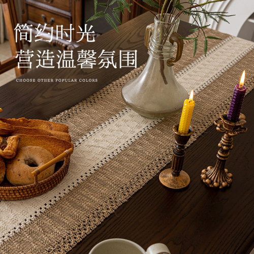 中式复古风茶席轻奢日式桌旗电视柜长条巾原色茶几布禅意中古盖布