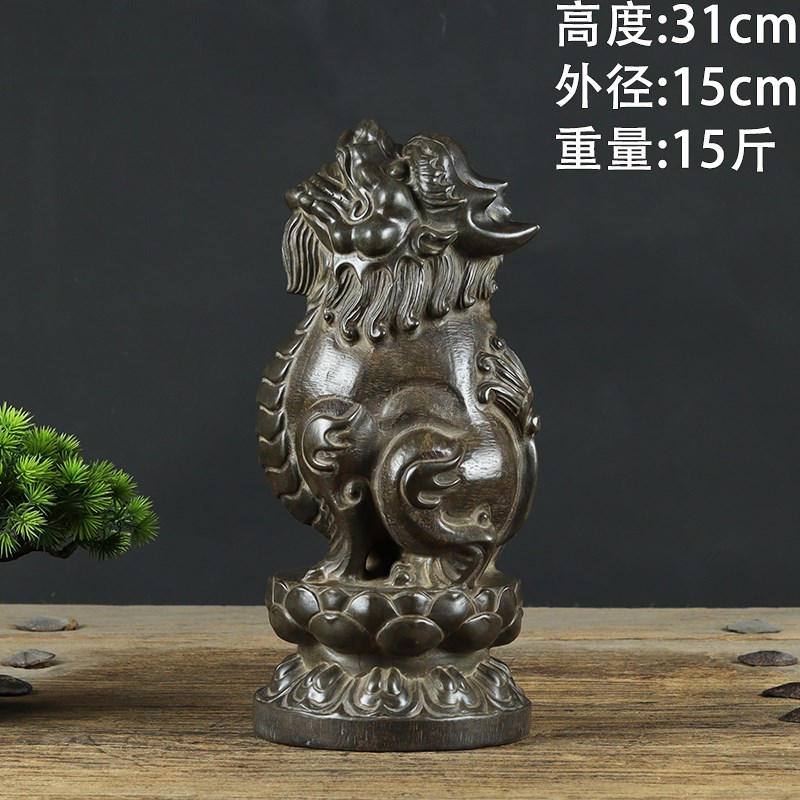 中式复古天然青石浮雕莲花座望天吼朝天吼瑞兽貔貅麒麟石雕摆件