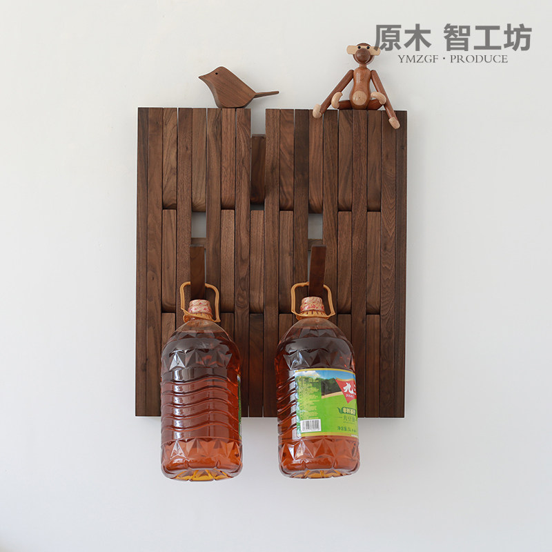 原木智工坊 墙上置物架墙壁衣帽架壁挂隔板黑胡桃挂衣架木条客厅