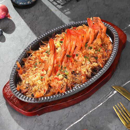 蛋形铸铁烤盘铁板烧盘椭圆形煎芝士牛排烤肉锅家用餐厅烤鱼盘商用