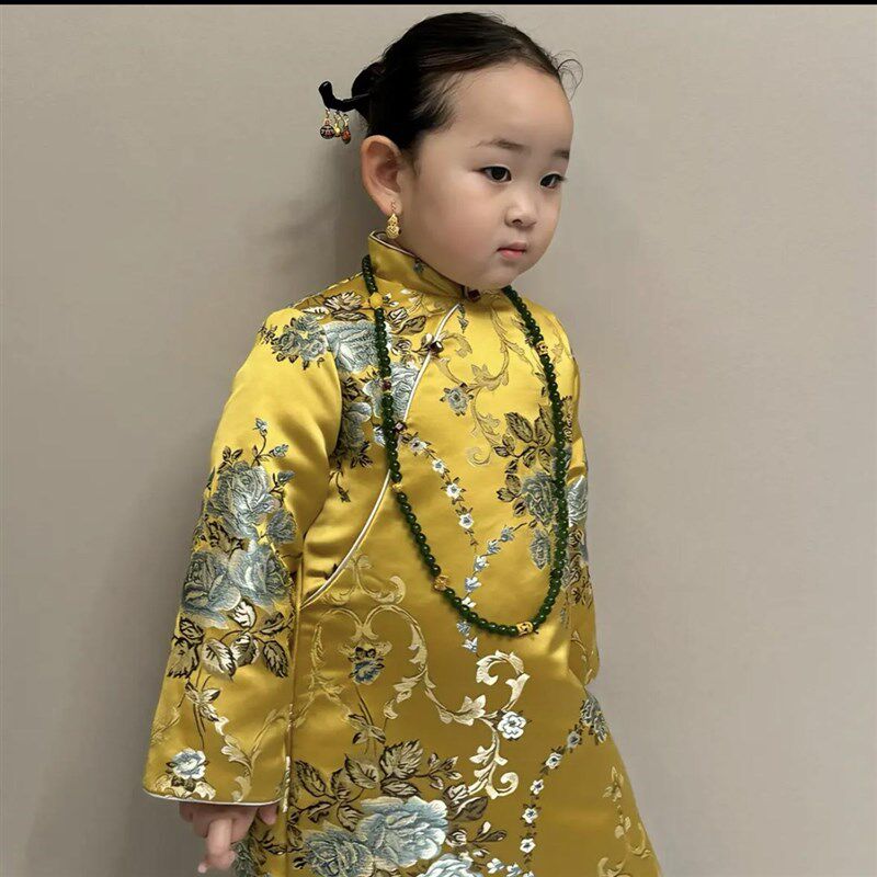 儿童复古气质女童旗袍中式国风加厚棉服秋冬新年连衣裙儿童裙子