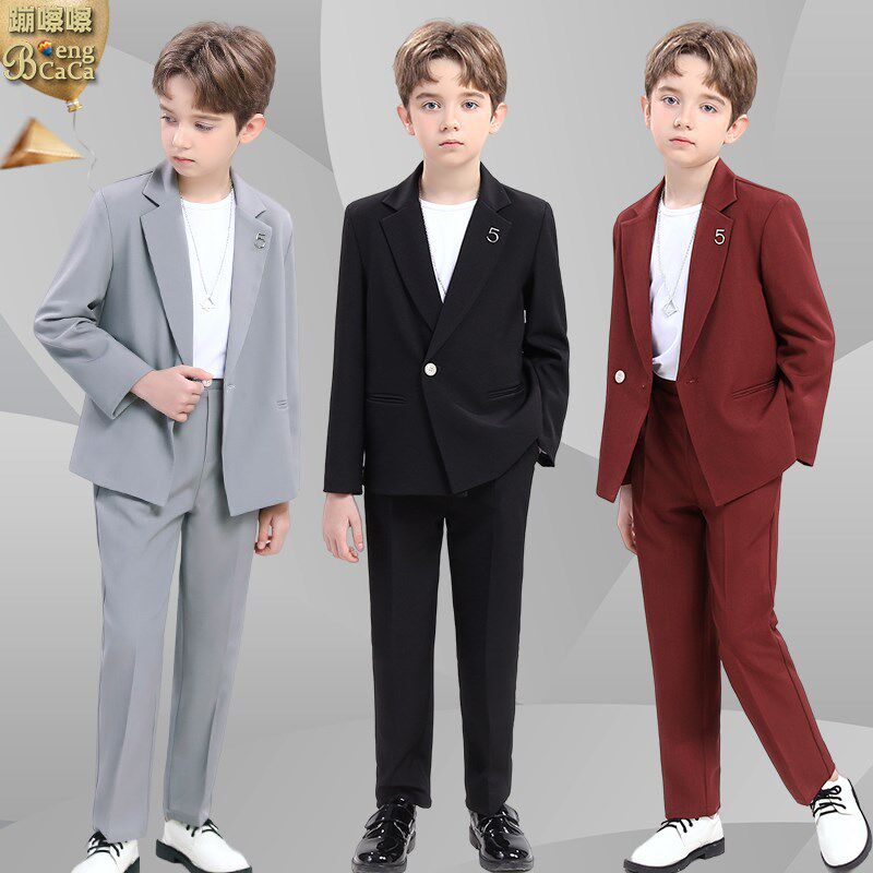 男童西装套装酷帅走秀演出礼服中大童春秋休闲三件套生日花童西服