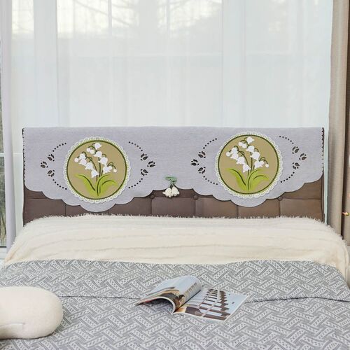 布艺床头罩简约软包刺绣床头盖布万能通用床头套轻奢床头改造神器