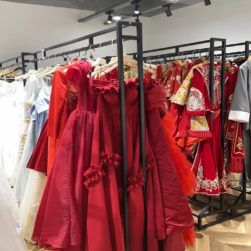 婚纱店展示架大拖尾中式秀禾挂衣架礼服馆双层西装架影楼侧挂货架