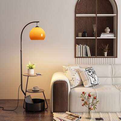 中古卧室床头柜落地灯客厅沙发边几小型置物架一体复古台灯替代品