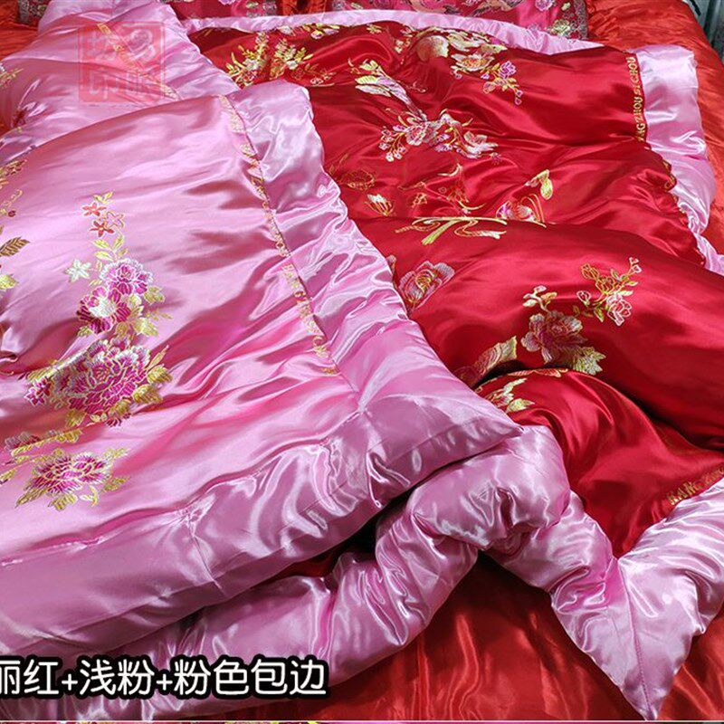 双面绸缎老式被子古风丝绸缎棉被被面包边棉花手工喜被结婚龙凤被