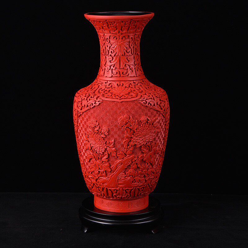 包邮花瓶扬州特色漆器厂工艺传统中式家居装饰摆件剔红雕漆礼品物
